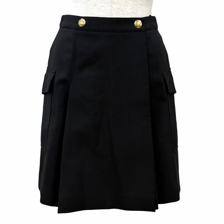Excellent CELINE Wrap skirt Triomphe gold buttons wool 34 2J536523K