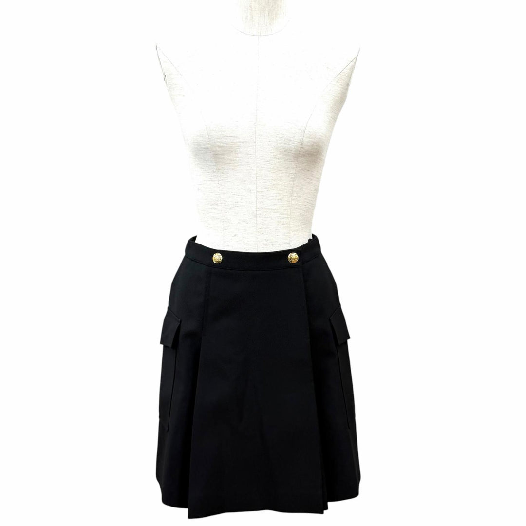 Excellent CELINE Wrap skirt Triomphe gold buttons wool 34 2J536523K