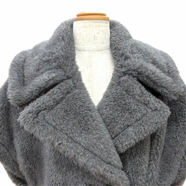 Excellent Max Mara Teddy bear Leather belt detail cape coat poncho 24247363126