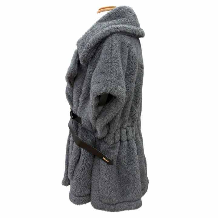 Excellent Max Mara Teddy bear Leather belt detail cape coat poncho 24247363126