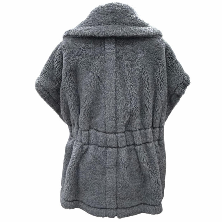Excellent Max Mara Teddy bear Leather belt detail cape coat poncho 24247363126