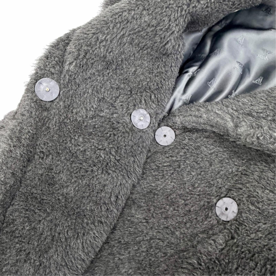 Excellent Max Mara Teddy bear Leather belt detail cape coat poncho 24247363126