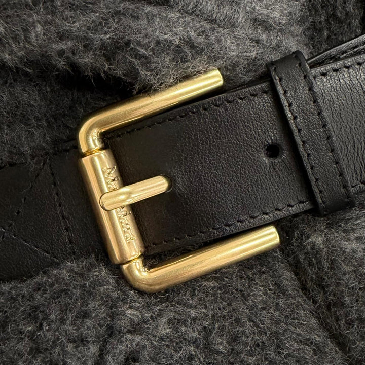 Excellent Max Mara Teddy bear Leather belt detail cape coat poncho 24247363126