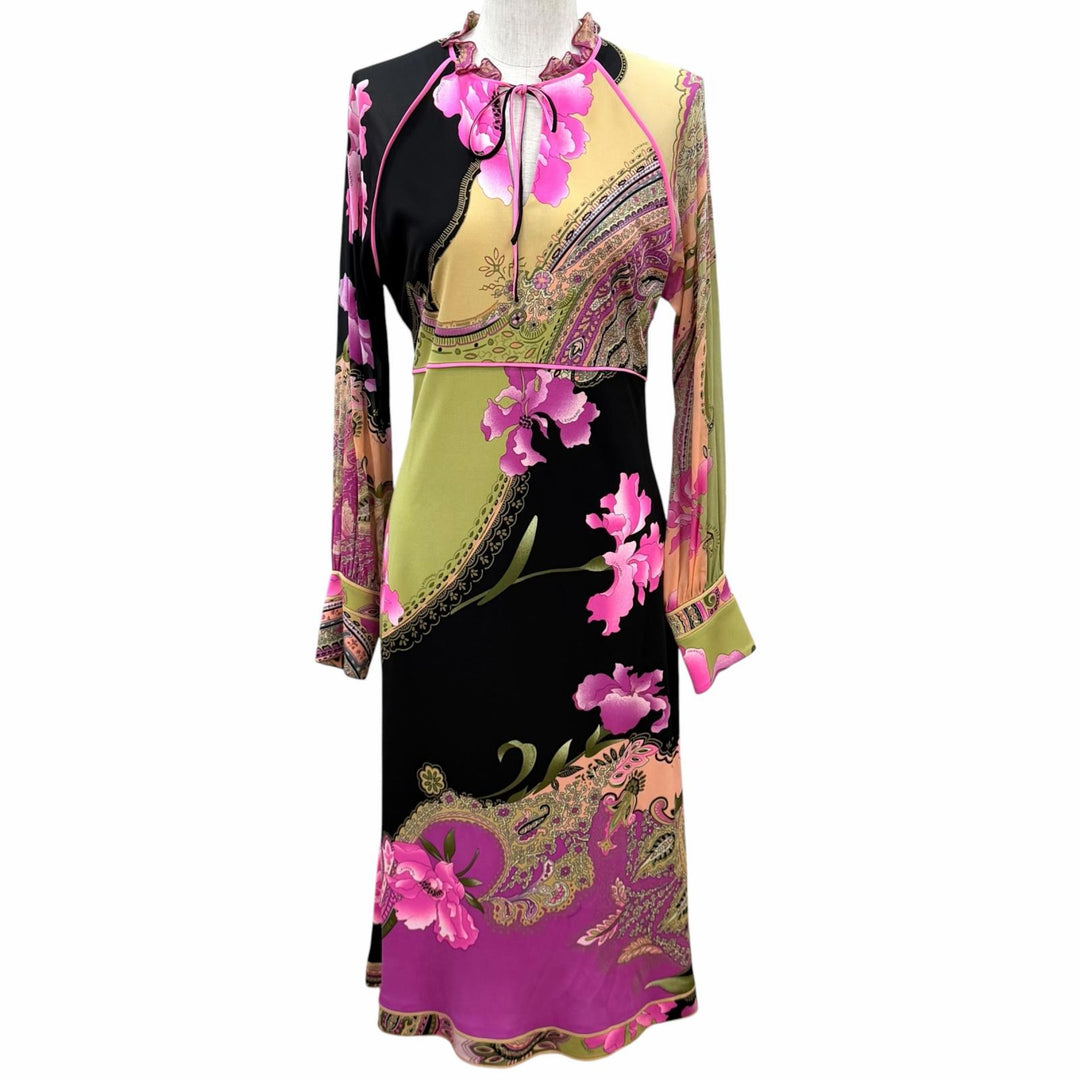 Excellent LEONARD FASHION one piece Floral print, silk chiffon sleeves acetate L