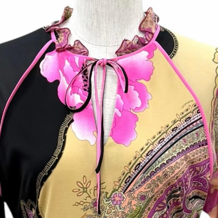 Excellent LEONARD FASHION one piece Floral print, silk chiffon sleeves acetate L