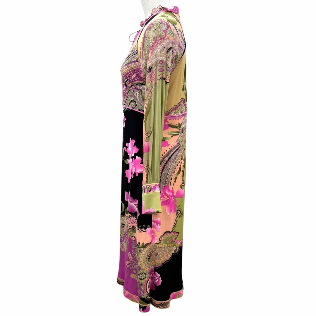 Excellent LEONARD FASHION one piece Floral print, silk chiffon sleeves acetate L