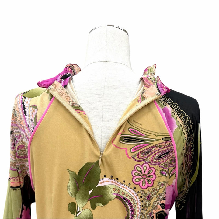 Excellent LEONARD FASHION one piece Floral print, silk chiffon sleeves acetate L