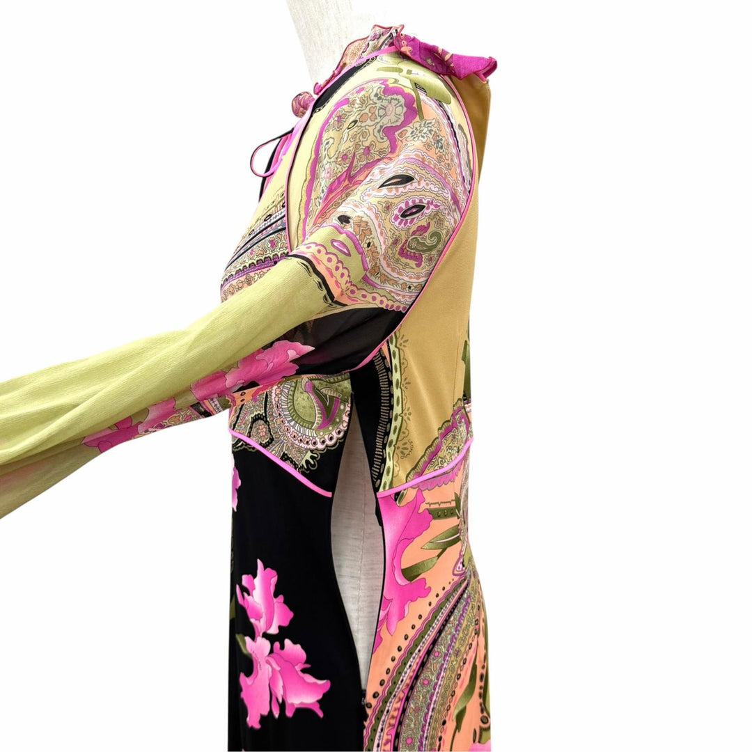 Excellent LEONARD FASHION one piece Floral print, silk chiffon sleeves acetate L
