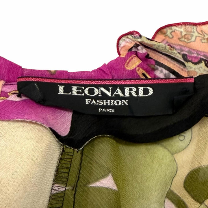 Excellent LEONARD FASHION one piece Floral print, silk chiffon sleeves acetate L