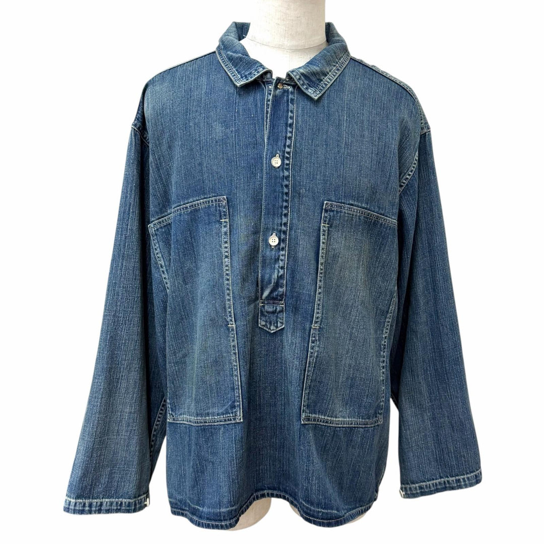 Excellent PORTER CLASSIC Long sleeve shirt INDIGO DENIMPULLOVER SHIRT