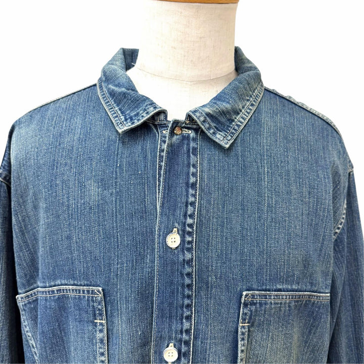Excellent PORTER CLASSIC Long sleeve shirt INDIGO DENIMPULLOVER SHIRT