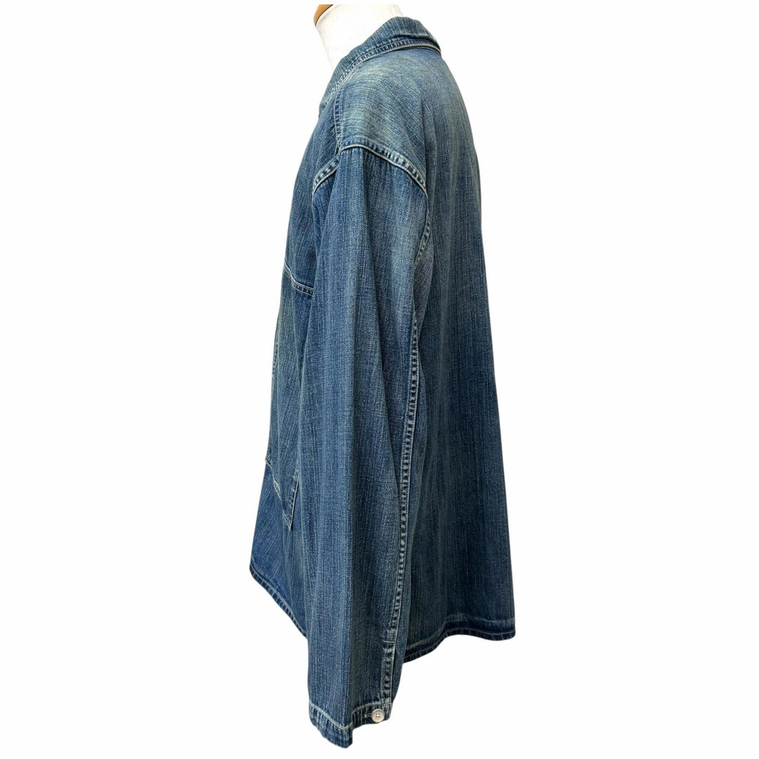 Excellent PORTER CLASSIC Long sleeve shirt INDIGO DENIMPULLOVER SHIRT