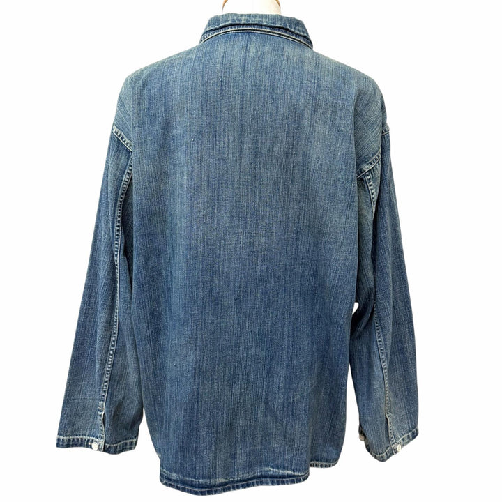Excellent PORTER CLASSIC Long sleeve shirt INDIGO DENIMPULLOVER SHIRT