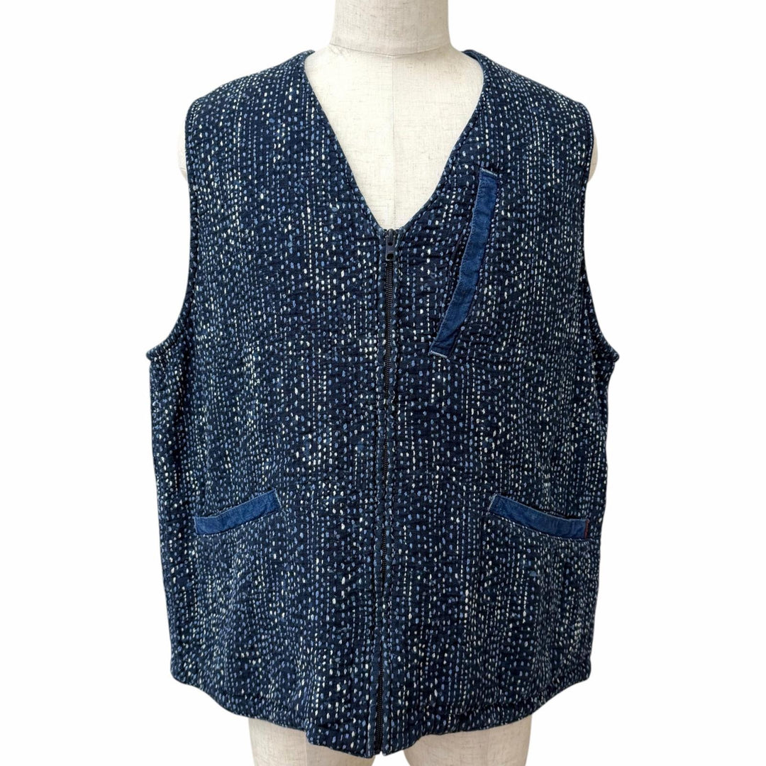 Excellent PORTER CLASSIC Best SASHIKO ZIP UP VEST Sashiko blue