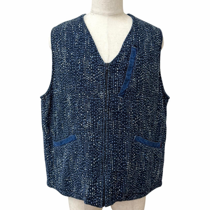 Excellent PORTER CLASSIC Best SASHIKO ZIP UP VEST Sashiko blue