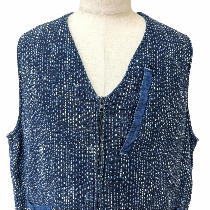 Excellent PORTER CLASSIC Best SASHIKO ZIP UP VEST Sashiko blue
