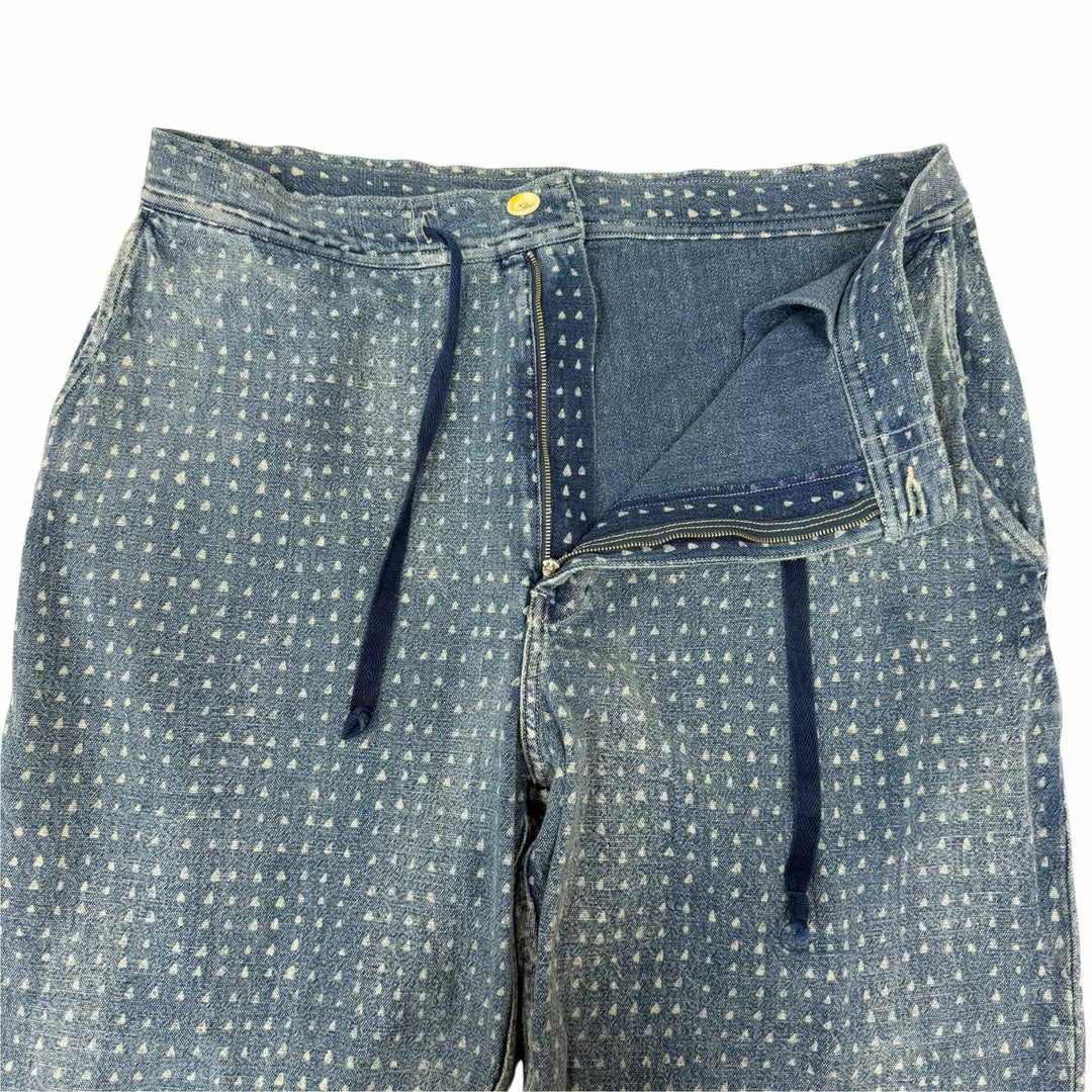 Excellent PORTER CLASSIC Denim pants AFRICAN COTTON PANTS All-over print