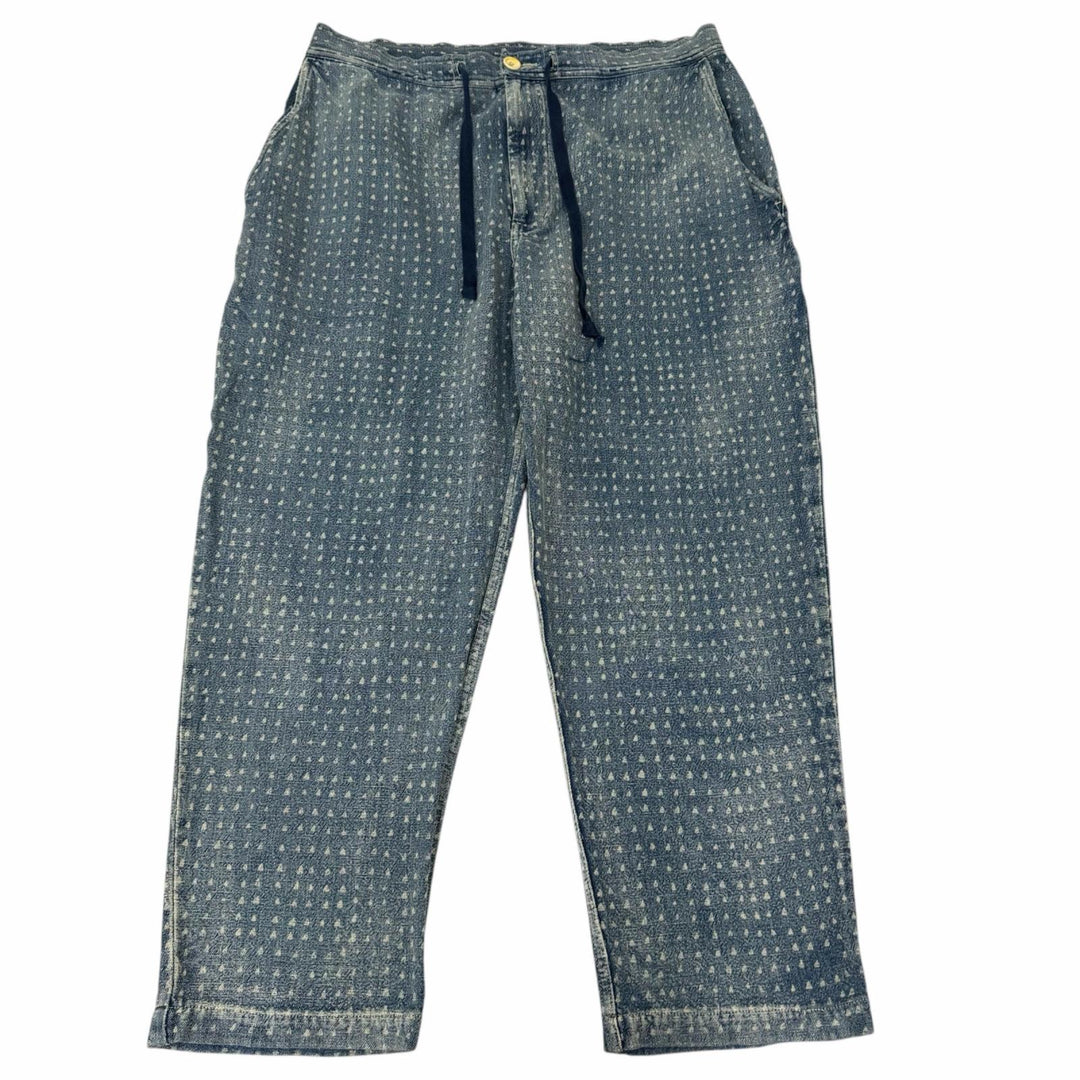 Excellent PORTER CLASSIC Denim pants AFRICAN COTTON PANTS All-over print