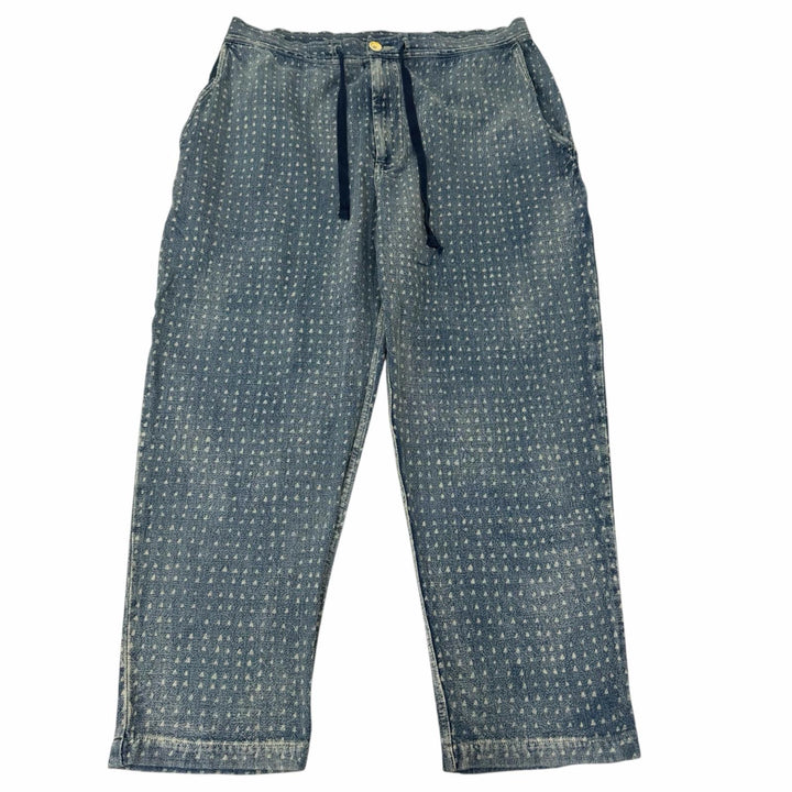 Excellent PORTER CLASSIC Denim pants AFRICAN COTTON PANTS All-over print