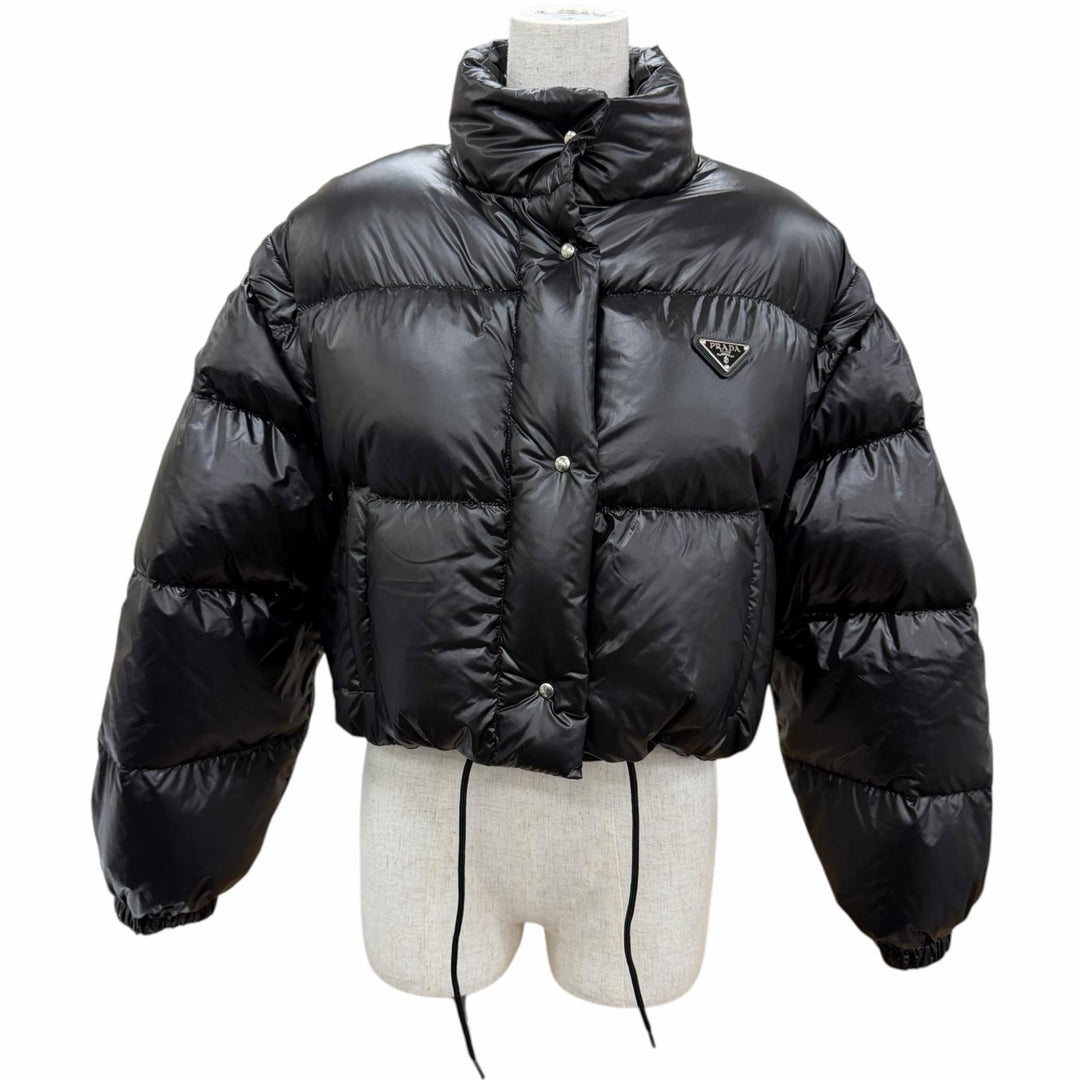 Excellent PRADA Down jacket Triangle Logo Cropped 2-Way Vest black 38 291805