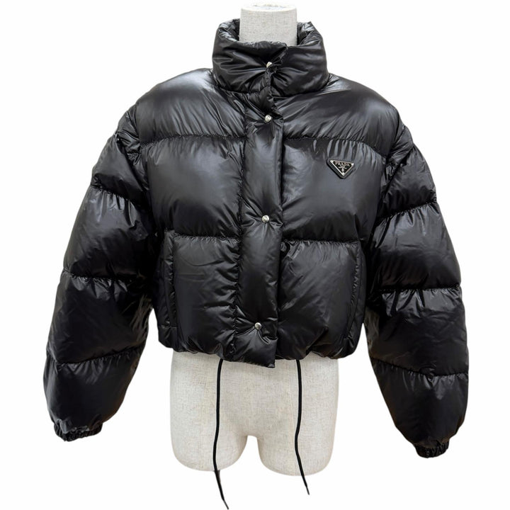 Excellent PRADA Down jacket Triangle Logo Cropped 2-Way Vest black 38 291805