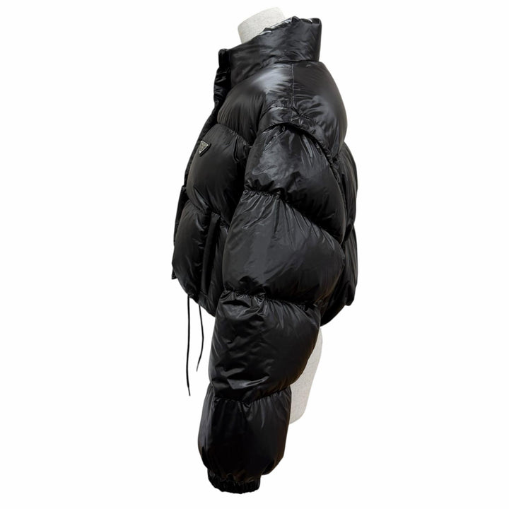 Excellent PRADA Down jacket Triangle Logo Cropped 2-Way Vest black 38 291805