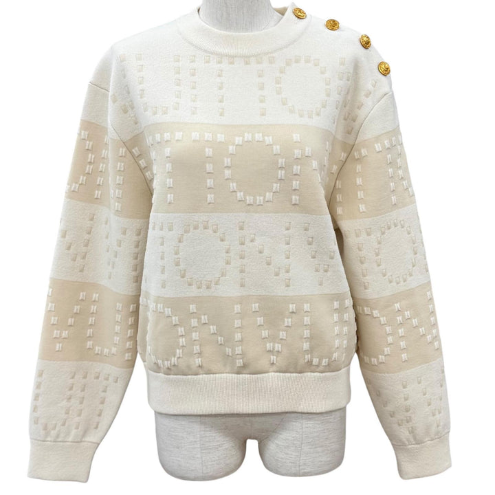 Excellent LOUIS VUITTON knit LV buttons, chunky stripe logo white wool Women XS