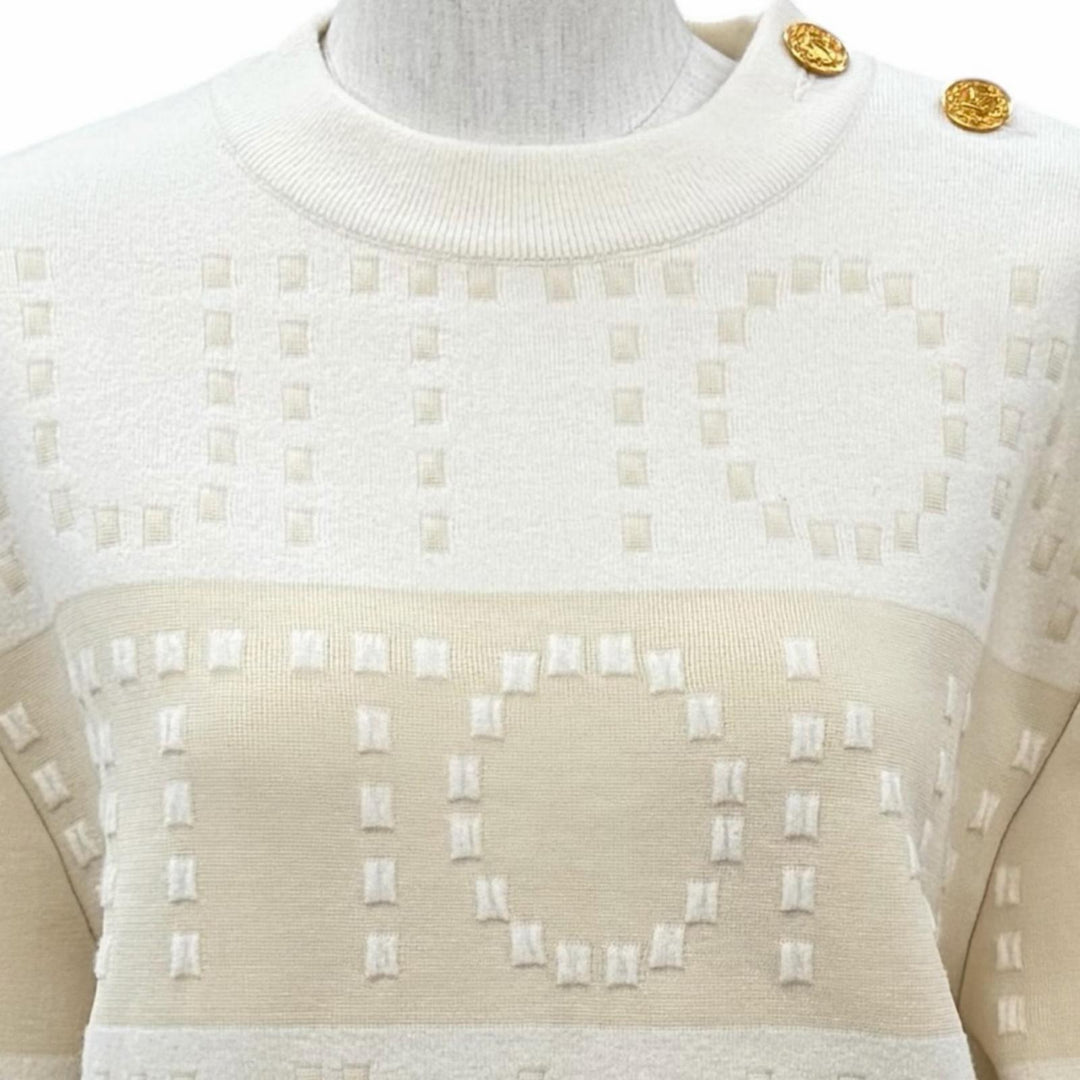 Excellent LOUIS VUITTON knit LV buttons, chunky stripe logo white wool Women XS