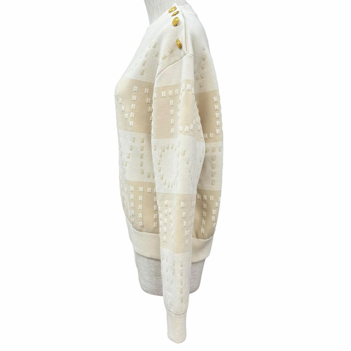 Excellent LOUIS VUITTON knit LV buttons, chunky stripe logo white wool Women XS