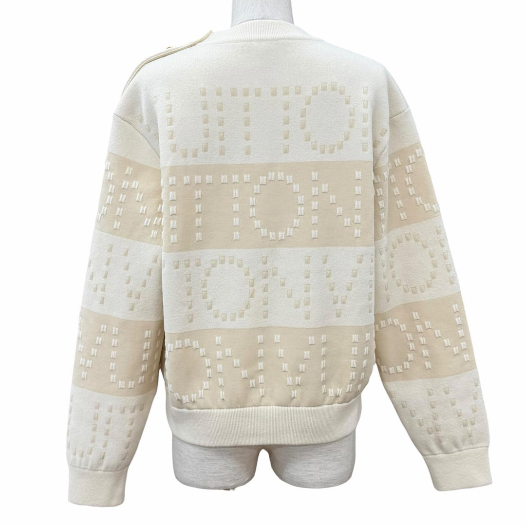 Excellent LOUIS VUITTON knit LV buttons, chunky stripe logo white wool Women XS