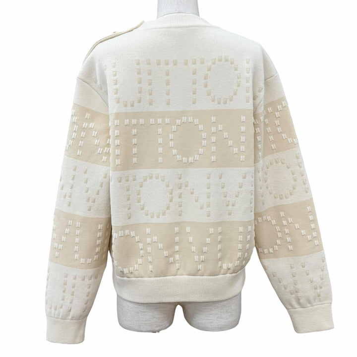 Excellent LOUIS VUITTON knit LV buttons, chunky stripe logo white wool Women XS