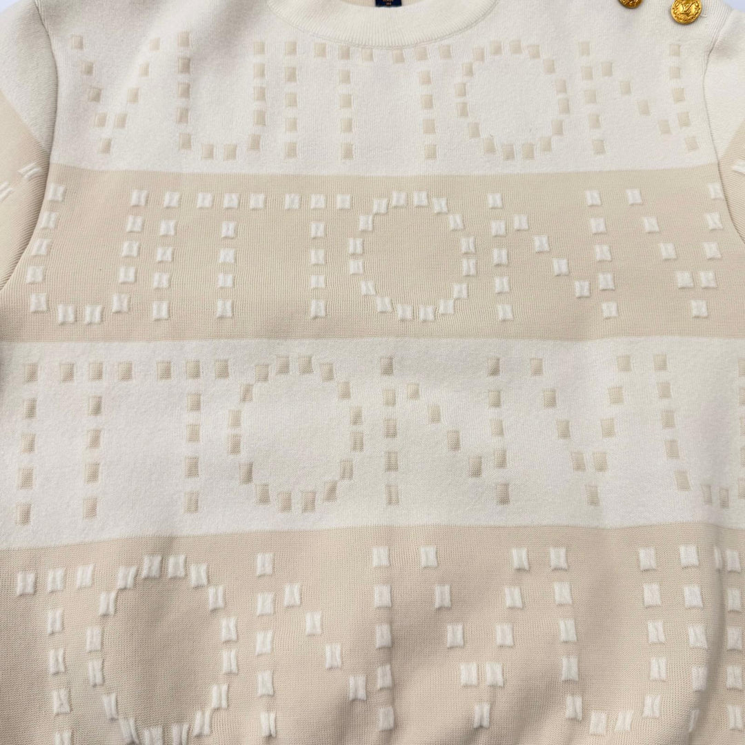 Excellent LOUIS VUITTON knit LV buttons, chunky stripe logo white wool Women XS