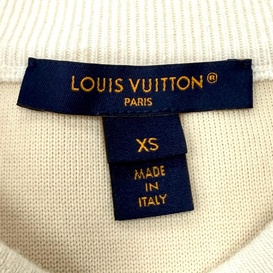 Excellent LOUIS VUITTON knit LV buttons, chunky stripe logo white wool Women XS