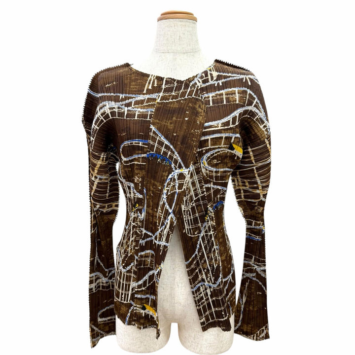 Excellent PLEATS PLEASE cardigan All-over print design, buttonless 4 PP43-J0584