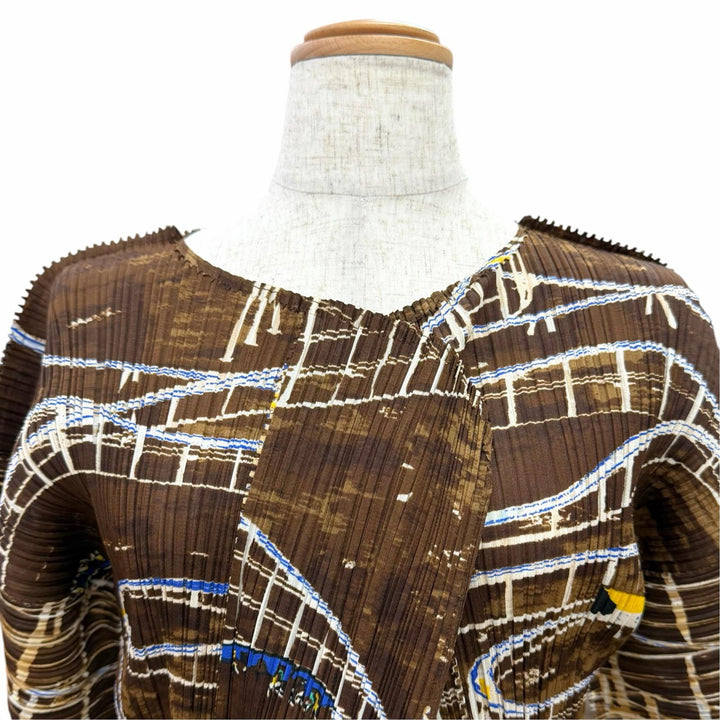 Excellent PLEATS PLEASE cardigan All-over print design, buttonless 4 PP43-J0584