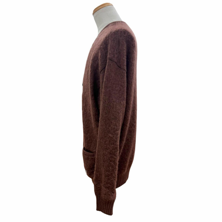 Excellent WACKO MARIA cardigan Mohair blend V-neck knit Brown acrylic mens XL