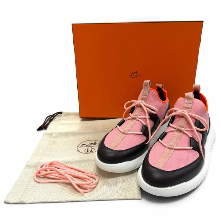 Pristine HERMES sneakers DUEL Duel Lace-up slip-on shoes pink fabric mens IT 44