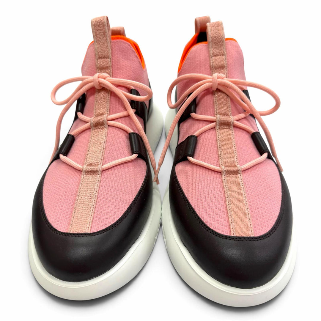 Pristine HERMES sneakers DUEL Duel Lace-up slip-on shoes pink fabric mens IT 44