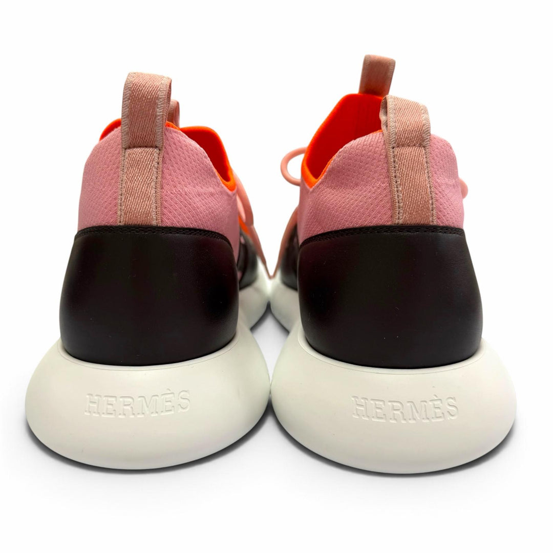 Pristine HERMES sneakers DUEL Duel Lace-up slip-on shoes pink fabric mens IT 44