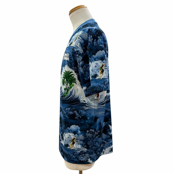 Excellent LOUIS VUITTON Short sleeve T-shirt Surf print logo embroidery blue S