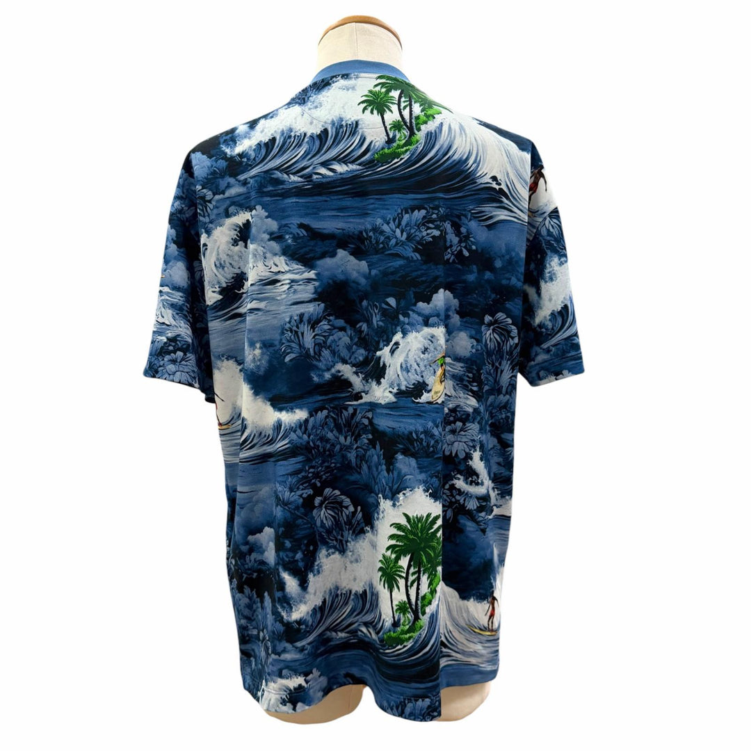 Excellent LOUIS VUITTON Short sleeve T-shirt Surf print logo embroidery blue S