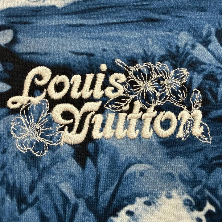 Excellent LOUIS VUITTON Short sleeve T-shirt Surf print logo embroidery blue S