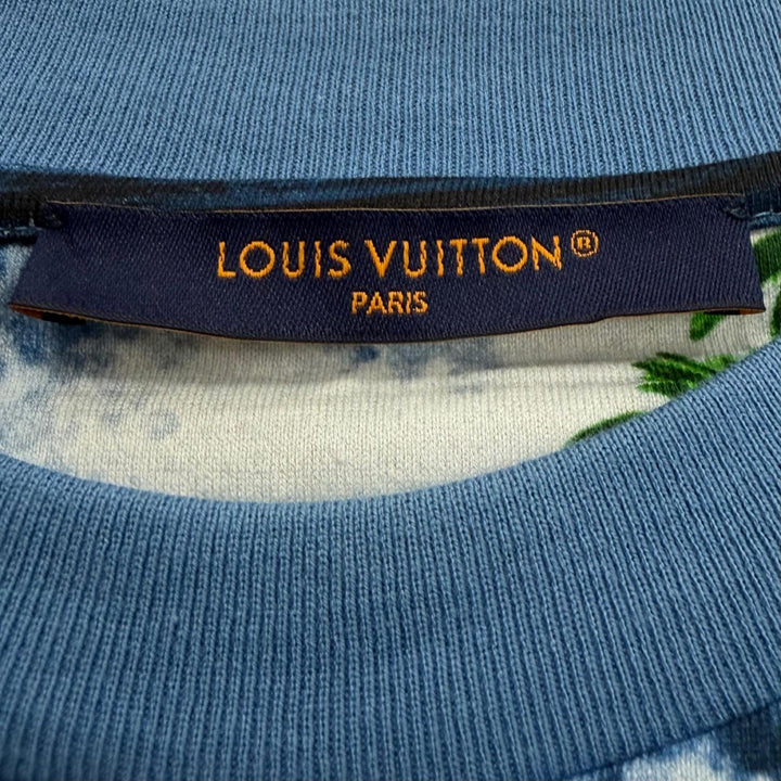 Excellent LOUIS VUITTON Short sleeve T-shirt Surf print logo embroidery blue S