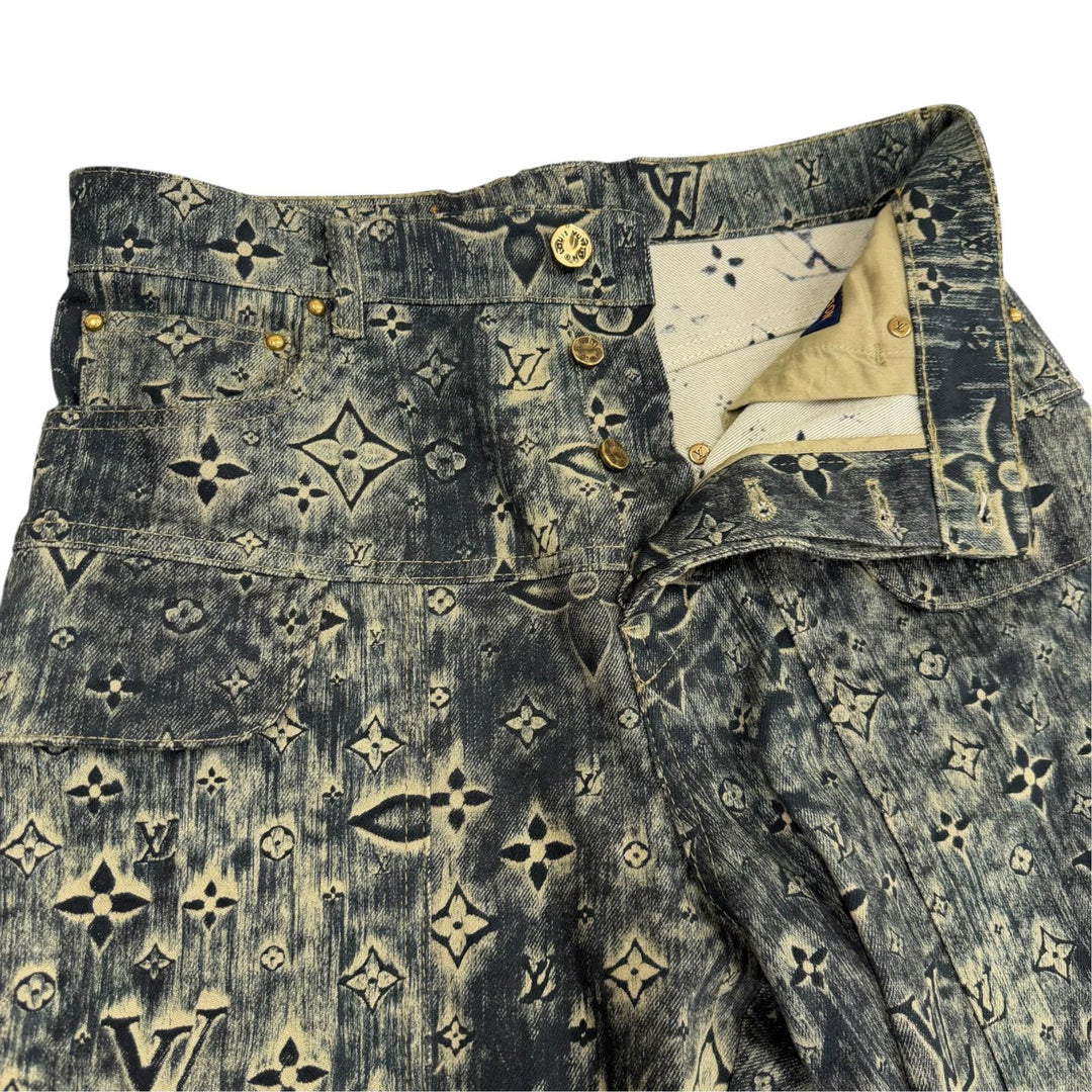 Excellent LOUIS VUITTON Denim pants Monogram tailored button fly Indigo mens 28
