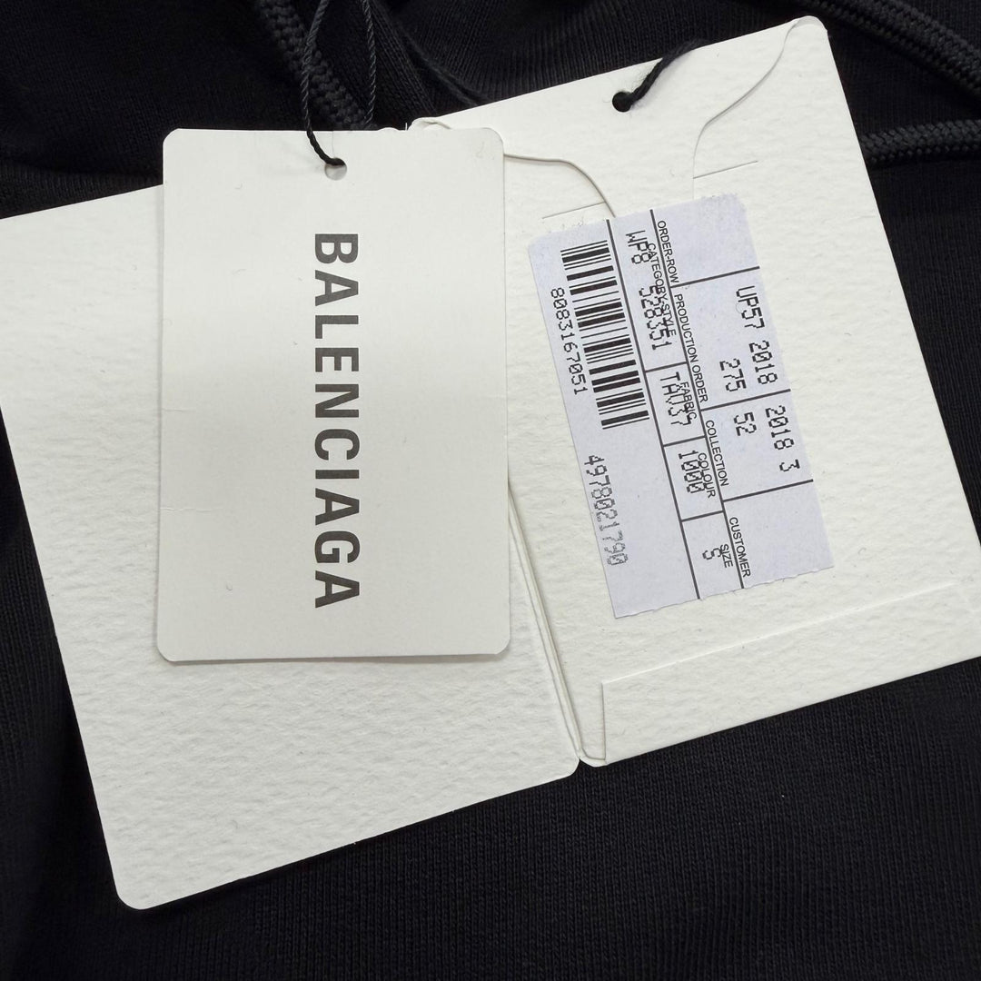 Pristine BALENCIAGA hoodie Logo print hooded pullover black cotton mens S 528351