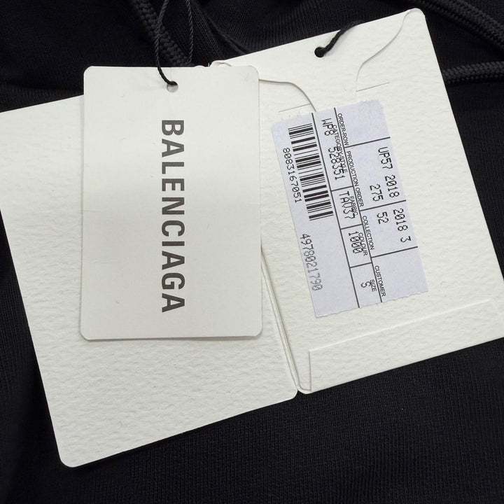 Pristine BALENCIAGA hoodie Logo print hooded pullover black cotton mens S 528351