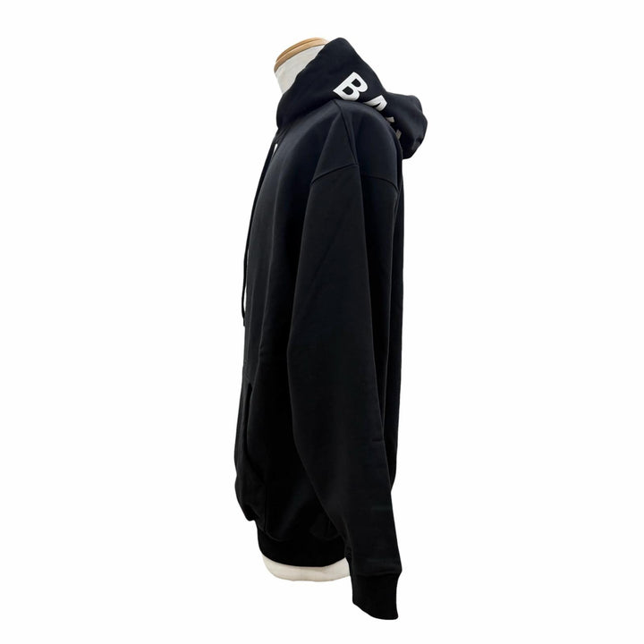 Pristine BALENCIAGA hoodie Logo print hooded pullover black cotton mens S 528351