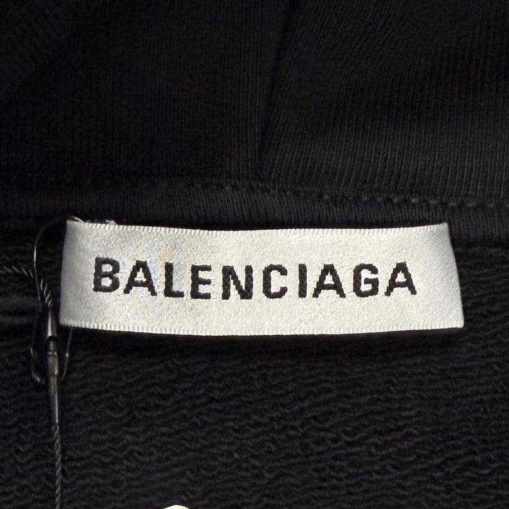 Pristine BALENCIAGA hoodie Logo print hooded pullover black cotton mens S 528351