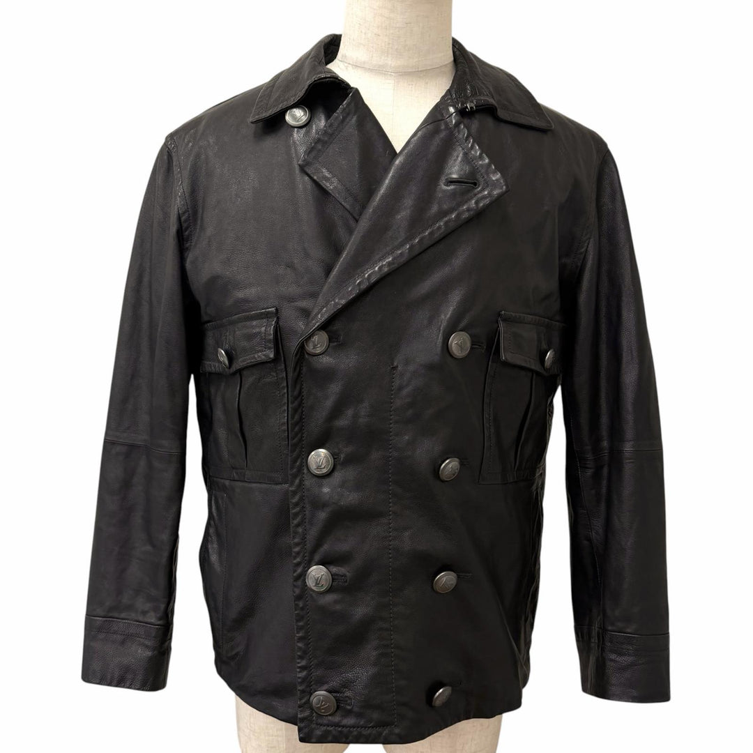 Great LOUIS VUITTON leather jacket Double-breasted jacket