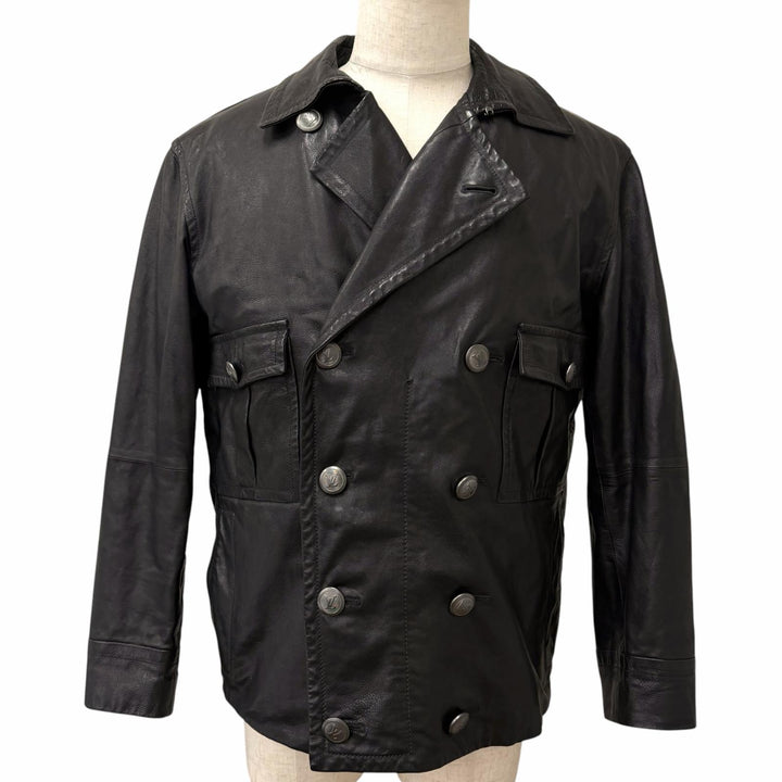 Great LOUIS VUITTON leather jacket Double-breasted jacket